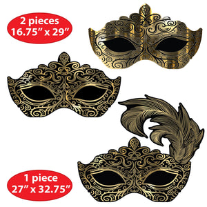 Beistle Masquerade Mask Wall Decorations - Foil - Various Sizes - Prom Corrugated Cardboard Hanging Decorations