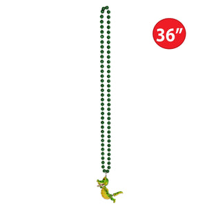 Beistle Beads with Bobble Alligator Medallion - 36 Inch Mardi Gras Alligator Beads