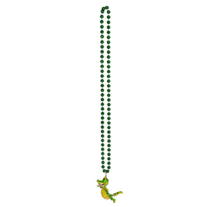 Bead Necklace with Bobble Alligator Medallion - Bulk 12 Pack