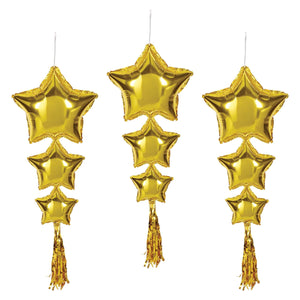 Star Balloons with Tassels gold - Bulk 18 Pack