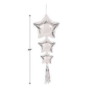 Beistle Star Balloons with Tassels Silver - Assembly Required - 45-inch Size - General Occasion Mylar Balloon Accessories