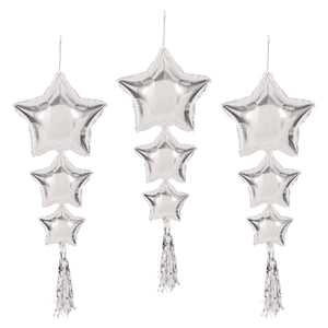 Star Balloons with Tassels silver - Bulk 18 Pack