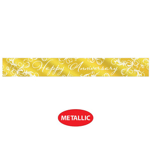 Beistle Metallic Happy Anniversary Banner - 7.5 inch x 5 Feet - Anniversary Banners