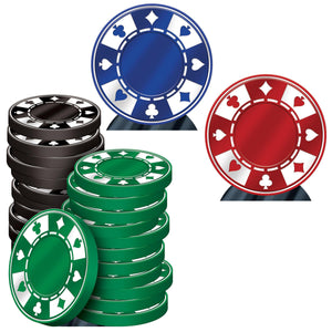 Casino Poker Chips Stand-Up Decoration - Bulk 3 Pack