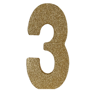 3-D Glittered 3 Centerpiece gold - Bulk 6 Pack