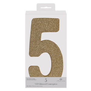 Beistle 3-D Glittered 5 Centerpiece gold - 8 inch x 49 inch - Birthday-Age Specific Centerpieces