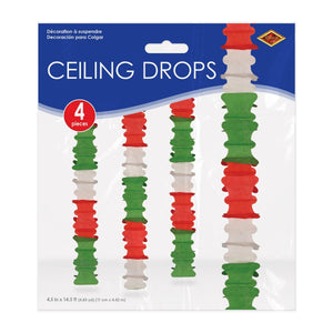 Beistle Ceiling Drops Red, White, Green - 4.5-inch x 14.5-feet Size - Fiesta/Cinco de Mayo Ceiling Decor