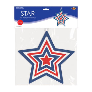 Beistle Bulk Red, White and Blue 3-D Plastic Star Centerpiece - 12 Pack