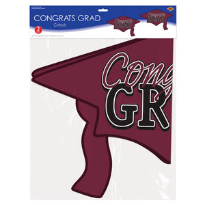 Beistle Bulk Burgundy Congrats Grad Cutout Decorations - 24 Pack