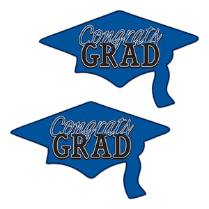 Blue Congrats Grad Cutout Decorations - Bulk 24 Pack