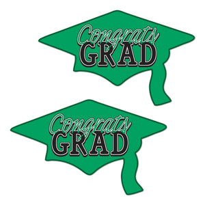 Green Congrats Grad Cutout Decorations - Bulk 24 Pack