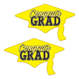 Yellow Congrats Grad Cutout Decorations - Bulk 24 Pack