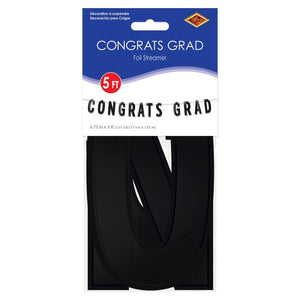 Beistle Bulk Black Foil Congrats Grad Streamer - 12 Pack