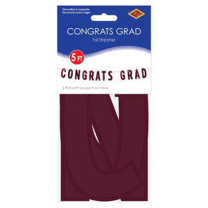 Beistle Bulk Burgundy Foil Congrats Grad Streamer - 12 Pack