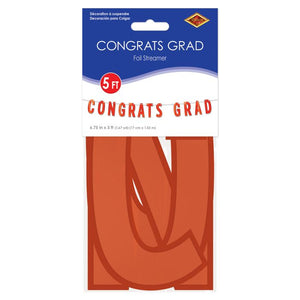 Beistle Bulk Orange Foil Congrats Grad Streamer - 12 Pack