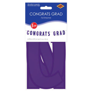 Beistle Bulk Purple Foil Congrats Grad Streamer - 12 Pack