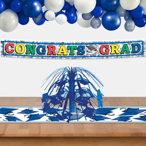 Beistle Bulk Blue Grad Cap Mini Cascade Centerpiece - 12 Pack