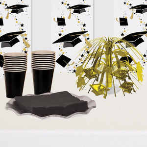 Beistle Bulk Gold Grad Cap Mini Cascade Centerpiece - 12 Pack