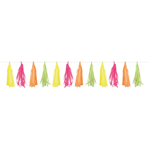 Neon Plastic 8ft Tassel Garland - Bulk 12 Pack