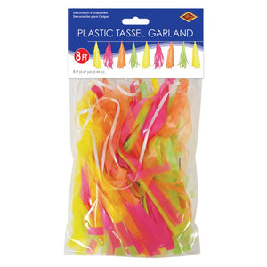 Beistle Bulk Neon Plastic 8ft Tassel Garland - 12 Pack