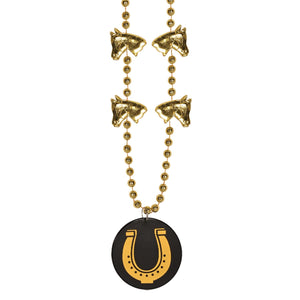 Derby Theme Party Supplies: Bead Necklaces with Derby Day Medallion