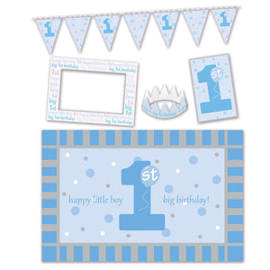 1st Birthday Party Blue 5 Piece High Chair Decorating Kit - Bulk/6 Kits