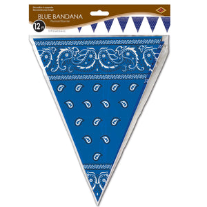 Blue Bandana Pennant Banner, party supplies, decorations, The Beistle Company, Western, Bulk, Western Party Theme, Western Party Decorations