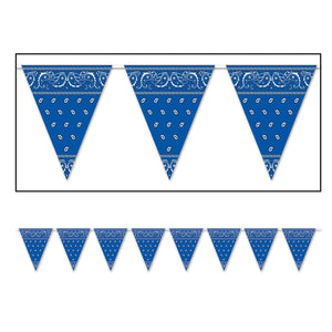 Blue Bandana Party Pennant Banner - Bulk 12 Pack