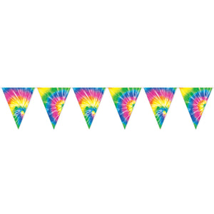 Tie-Dyed Pennant Party Banner - Bulk 12 Pack