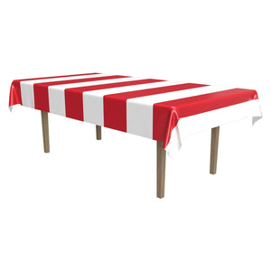 Red/White Stripes Party Tablecover - Bulk 12 Pack