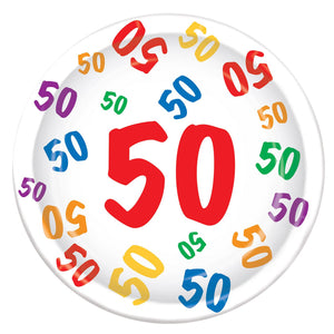 50th Birthday Party Paper Plates 9 inch - Bulk 96 Pack