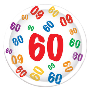 60th Birthday Party Paper Plates 9 inch - Bulk 96 Pack