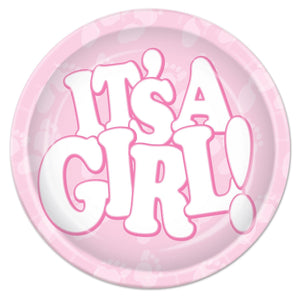 It's A Girl! Paper Plates 9 inch - Bulk 96 Pack