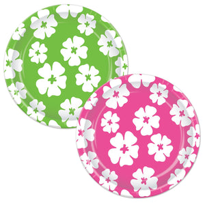 Luau Party Hibiscus Paper Plates 9 inch - Bulk 96 Pack