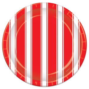 Red/White Stripes Party Paper Plates 9 inch - Bulk 96 Pack