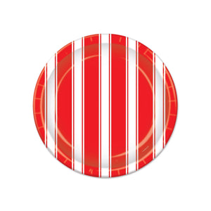 Red/White Stripes Party Paper Plates 7 inch - Bulk 96 Pack