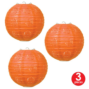 Lace Paper Lanterns Orange, 8 inch,, party supplies, decorations, The Beistle Company, General Occasion, Bulk, General Party Decorations, Paper Lanterns