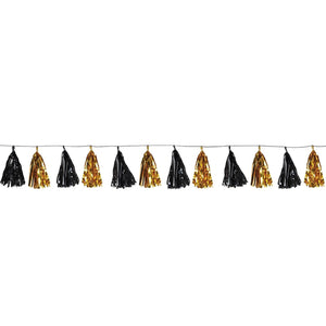 Metallic Tassel Party Garland - black/gold - Bulk 12 Pack