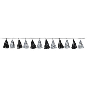 Metallic Tassel Party Garland - black/silver - Bulk 12 Pack