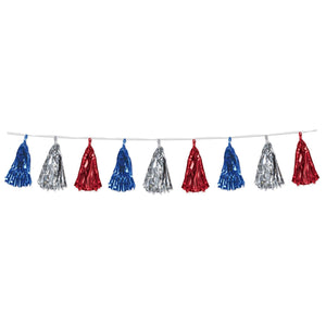 Metallic Tassel Party Garland - red - silver - blue - Bulk 12 Pack