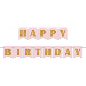 Foil Happy Birthday Party Streamer (Pink and Gold) - Bulk 12 Pack