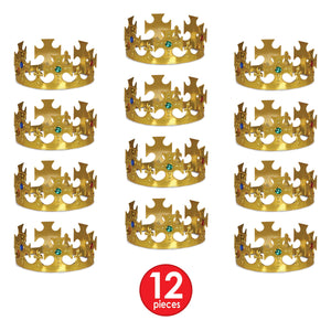 Bulk Plastic Jeweled King's Crown gold (Case of 12) by Beistle