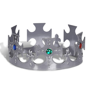 Silver Plastic Jeweled King's Crown - Bulk 12 Pack