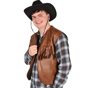 Bulk Faux Brown Leather Cowboy Vest with Fringe (Case of 4) by Beistle