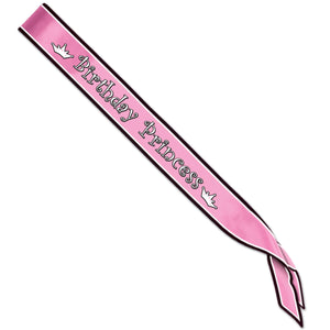 Birthday Party Princess Satin Sash - Bulk 6 Pack