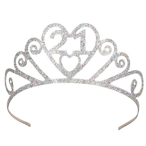 Glittered Metal 21st Birthday Party Tiara - Bulk 6 Pack