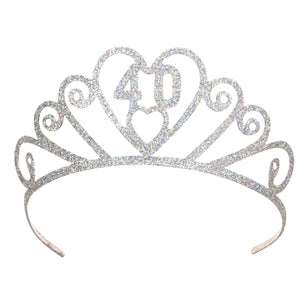 Glittered Metal 40th Birthday Party Tiara - Bulk 6 Pack