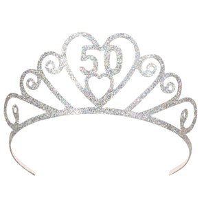 Glittered Metal 50th Birthday Party Tiara - Bulk 6 Pack