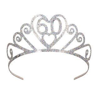 Glittered Metal 60th Birthday Party Tiara - Bulk 6 Pack