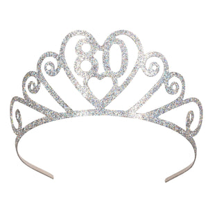 Glittered Metal 80th Birthday Party Tiara - Bulk 6 Pack